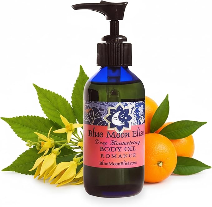 Blue Moon Elise Aromatherapy Body Oil - Hydrating Body Oil with Almond, Apricot & Coconut Oils - Scented with Pure Essential Oils for Women, Men & Dry Skin (Romance 4 oz)