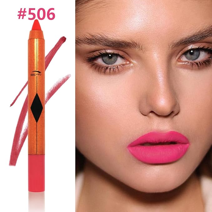 Dazzling Pink Matte Lipstick Pencil for Women Lip Liner and Lip Stain, Long Lasting Waterproof labiales mate 24 horas, originales pintalabios permanente 24 horas with Sharpener Easy to Apply 506#