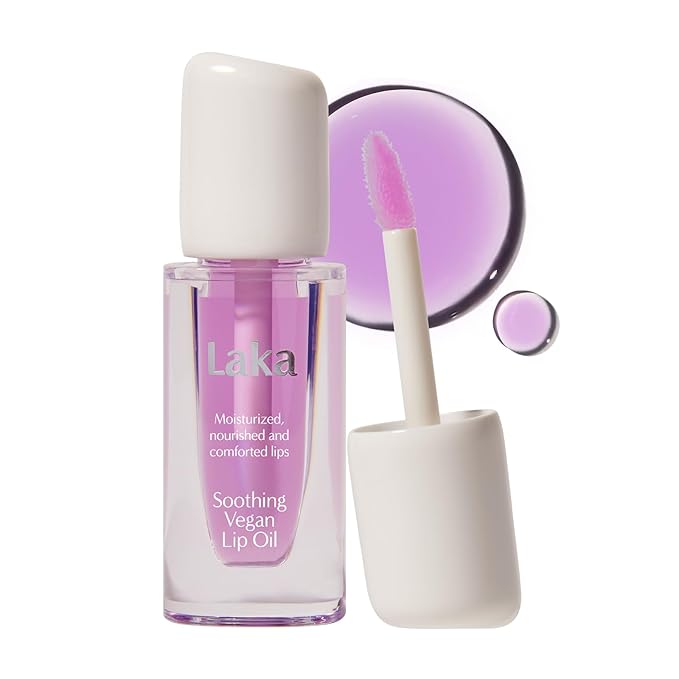 Laka Soothing Vegan Lip Oil 4.5g/0.15oz., Nourishing Formula with Jojoba Seed Oil for Healthy Lips, Gender-Neutral, Vegan, K-Beauty (#Calming Purple)