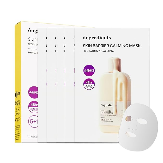 ONGREDIENTS Skin Barrier Calming Mask | Hydrating Daily Face Mask for Sensitive Skin | Ceramide, Hyaluronic Acid, Peptide Complex, Soothing, Calming | Vegan, Korean Skin Care 27ml / 0.91 fl. Oz. x6ea