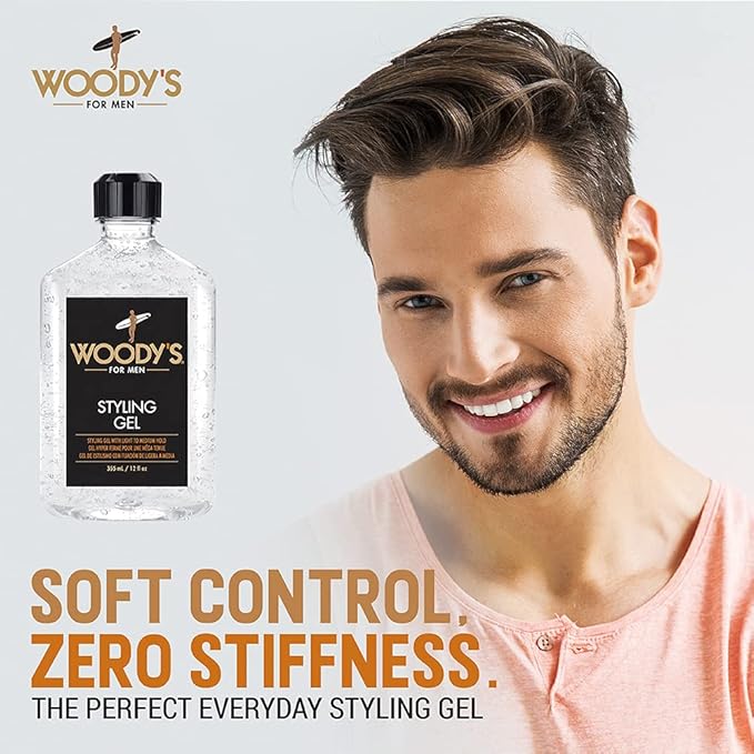 Woody's Styling Gel for Men – Alcohol-Free Men's Hair Gel with Light to Medium Hold, No Crunch, Touchable Finish, 12 fl oz
