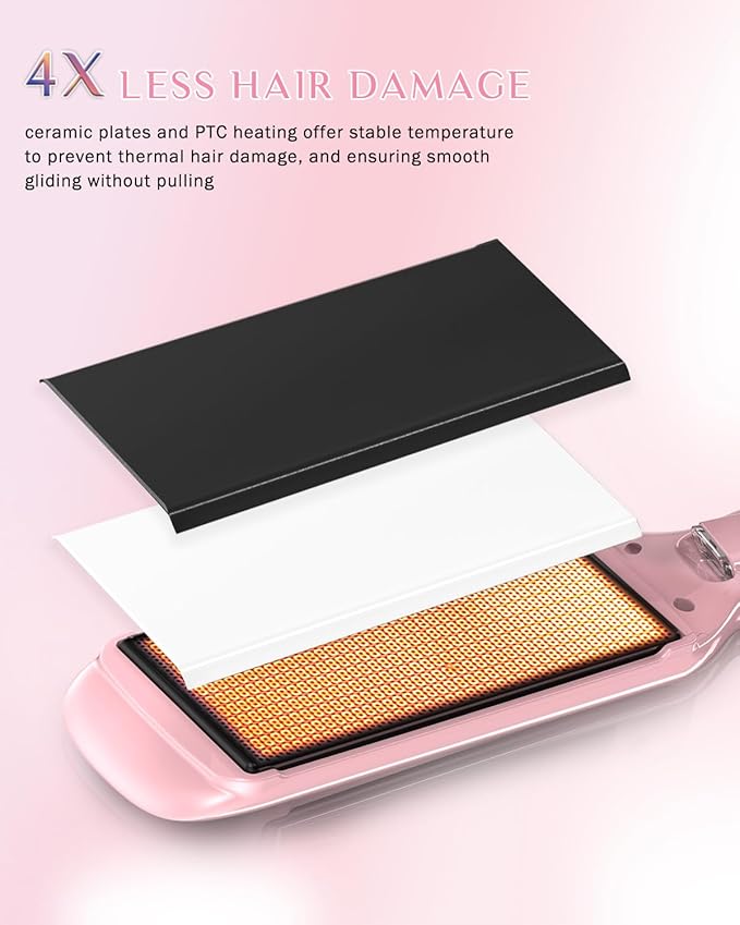 DORISILK 500 Degree High Temp Professional Hair Straightenr ， Ceramic Wide Flat Iron ，2 in 1 Hair Straightener and Curler，Plasma Flat Iron Straightener Get Frizz-Free and Shiny (Pink)