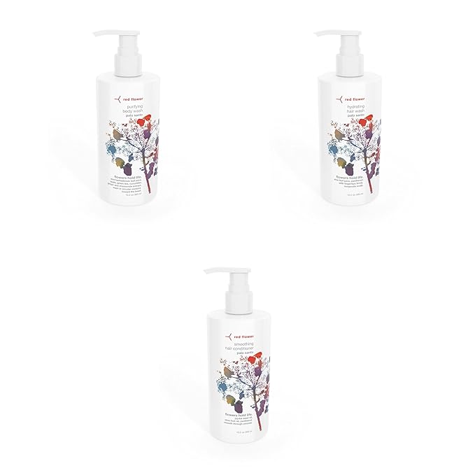 Red Flower Palo Santo Purifying Body & Hair Care Bundle – Body Wash, Hydrating Hair Wash & Smoothing Conditioner (3-Piece Clean Beauty Set)