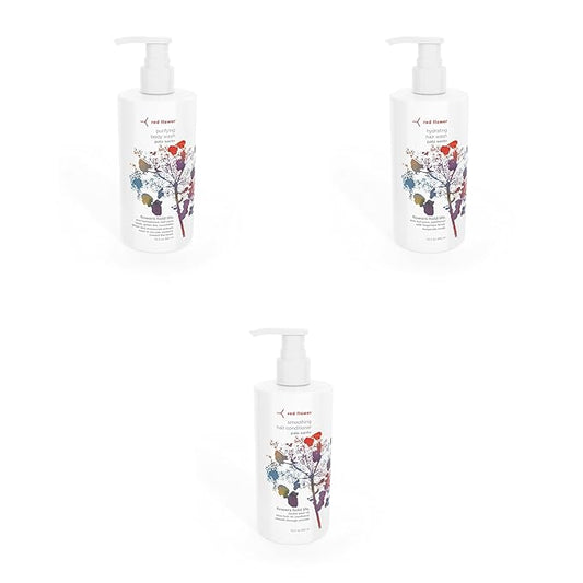 Red Flower Palo Santo Purifying Body & Hair Care Bundle – Body Wash, Hydrating Hair Wash & Smoothing Conditioner (3-Piece Clean Beauty Set)