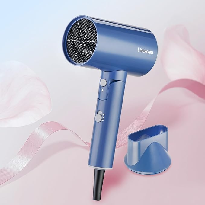 Hair Dryer, 1600W Small Foldable Hair Blow Dryer, Fast Drying Compact Hair Dryer, Blue