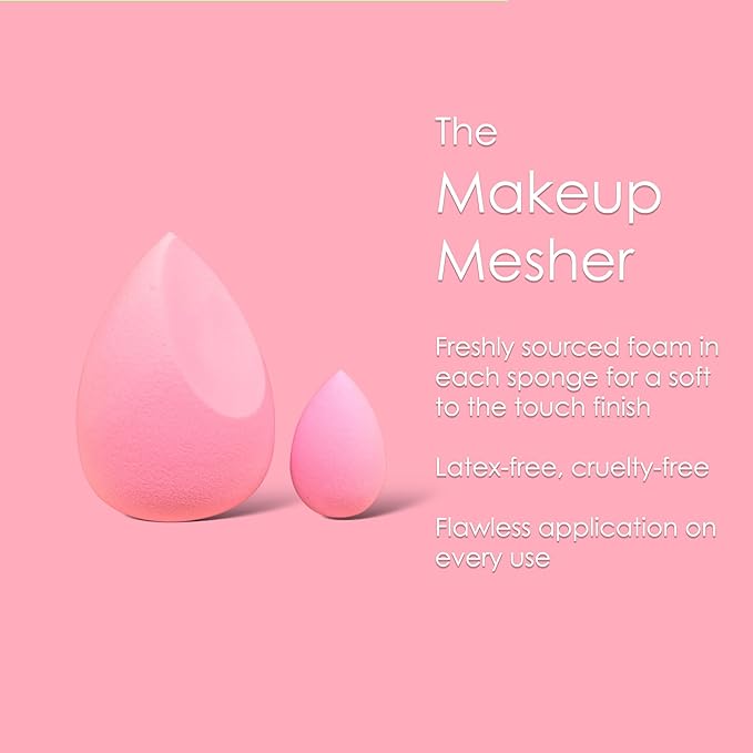 The Makeup Mesher- 2 Piece Makeup Blender Cruelty & Latex-Free, Streak-Free Highly Dense Large and Mini Travel Beauty Sponge from GK (1, Pink)