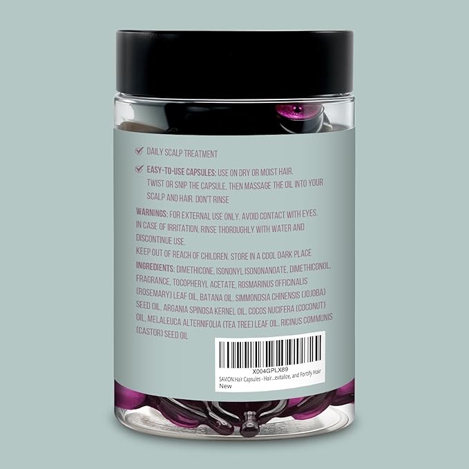 SAVION Rosemary Oil Hair Treatment Capsules - No Rinse Styling Hair Serum with Castor, Argan, Jojoba, Coconut, Tea Tree, Batana Oil - Hair Strengthening Oil for All Hair Types - 40 Capsules