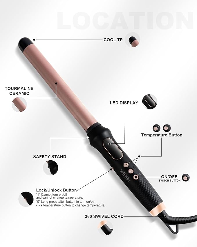 1 Inch Curling Wand,Ceramic Tourmaline Curling Iron Wand Professional for Beach Wave,Hair Curler Wand with No Clamp for Quick Styling,12 Adjustment Temperature,60 Minutes Auto Shut Off (1 INCH)