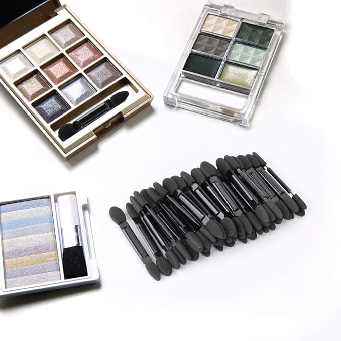 Professional Double Head Eyeshadow Brushes Cosmetic Tool 50 Pcs Disposable Dual Sides Eyeshadow Sponge Brushes Makeup Applicator, (Size: 2.44 inch, Color: Black)