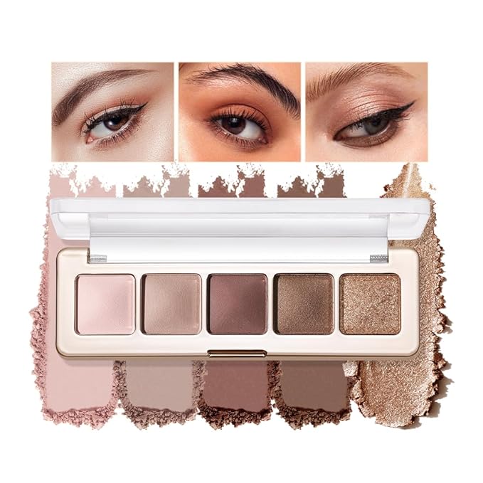 5-Color Eyeshadow Palette, Shimmer Earth Tones with Matte & Highlight Shades, Silky Smooth Texture, Brightening & Contouring Eye Makeup, Compact Design with, Charming Eye Look-3#