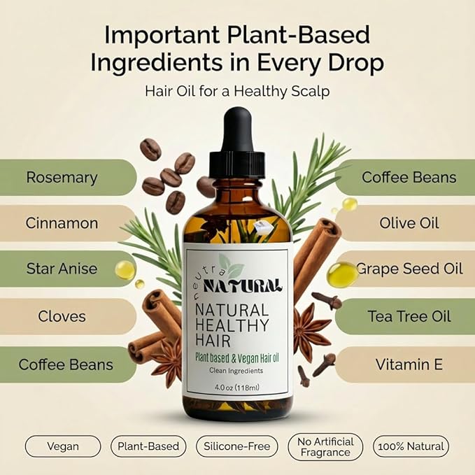 Scalp Oil, Hair serum,Botanical Blend Rosemary Hair Growth Oil with Castor Oil and Vitamin E for Thicker-Looking Hair, Plant-Based, Vegan