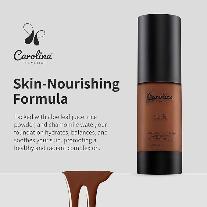 Plant-Based Foundation in Mocha Shade - Hydrating, Pore-Minimizing & Buildable Coverage - Vegan, Non-GMO, Gluten-Free, Paraben-Free- Sun Protection - 1Fl Oz