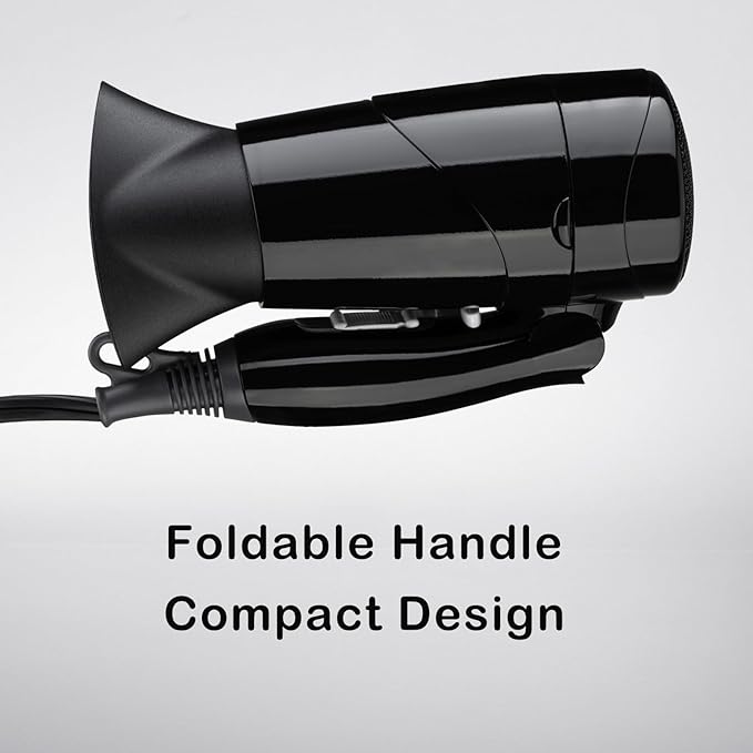 Travel Compact Hair Dryer, 1875W Lightweight Blow Dryer with Detachable Handle, 1 Nozzle, 2 Heat Settings, 2 Speed Slide Switch, Cool Shot Button, Fast Drying for Family, Student (Black)