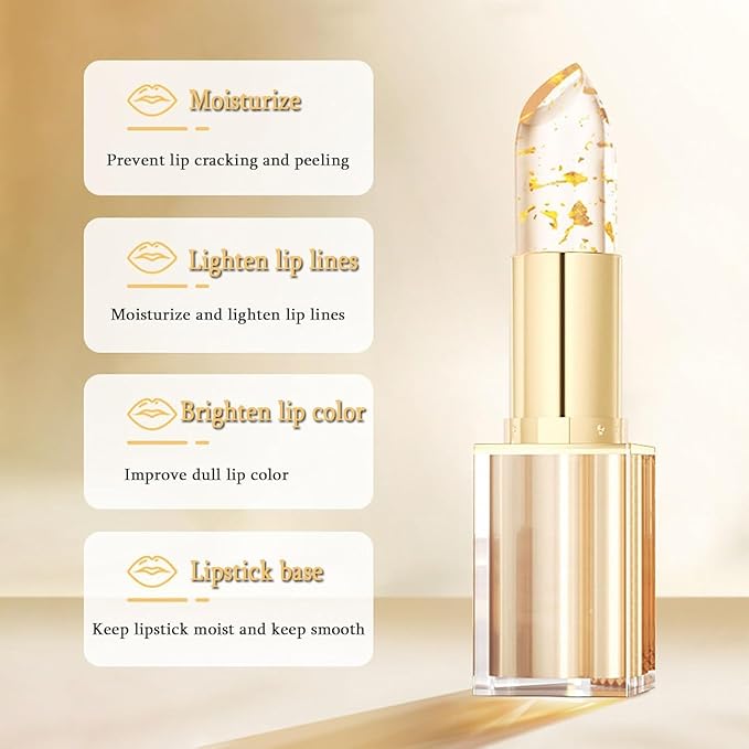 Transferproof Color Changing Lipstick,Gold Crystal Ph Lipstick Color Changing,Long Lasting Moisturizing Glossy Shine Lip Gloss for Women (2pcs)