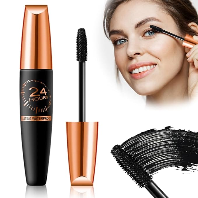 Waterproof Silk Fibre Thick Lengthening Mascara, 4D Silk Fiber Lash Mascara for Older Women, Long Lasting Smudge-Proof Curling Black Eyelashes Mascaras Volume and Length Natural All Day Full (Black*1)