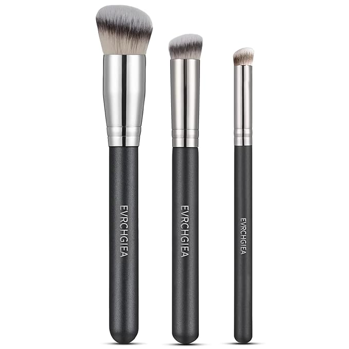 Angled Flat Foundation Concealer Contour Brush Set, 2PCS Dense Under Eye Nose Contour Kabuki Brush for Blending Setting Concealing Buffing with Liquid, Cream and Powder (170/270/ 370)…