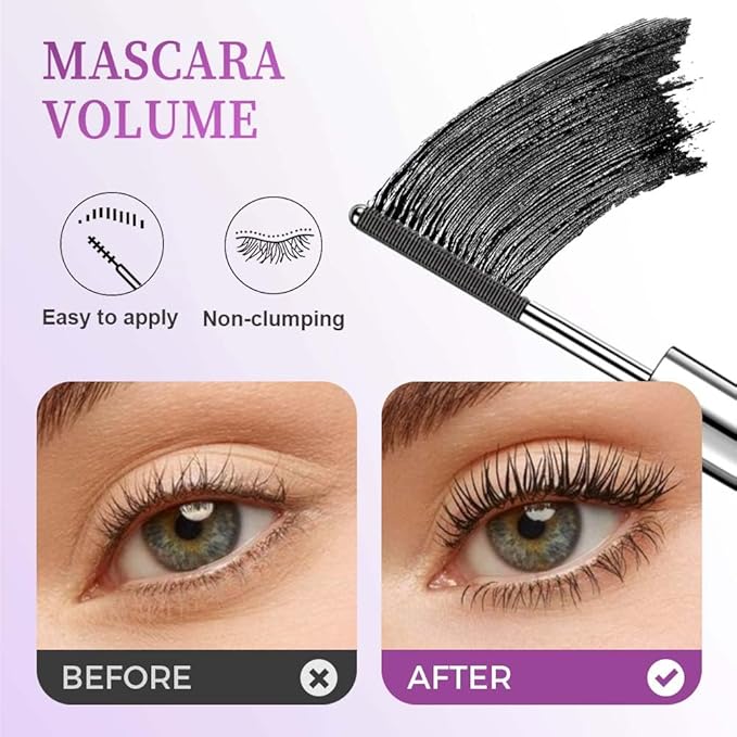Iron Wand Mascara, Waterproof Quick Drying Curling Mascara, Black, 3D Curling Metal Wands, No Flaking, No Clumping (1 PCS)