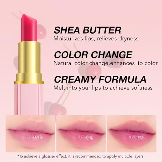 AMY'S DIARY Cherry lipstick Color Changing Lipstick PH Lipstick Lip Balm,Rich in Vitamin E for All-Day Moisture,Temperature Change Long Lasting Moisturizer Waterproof labiales (warm carrot)