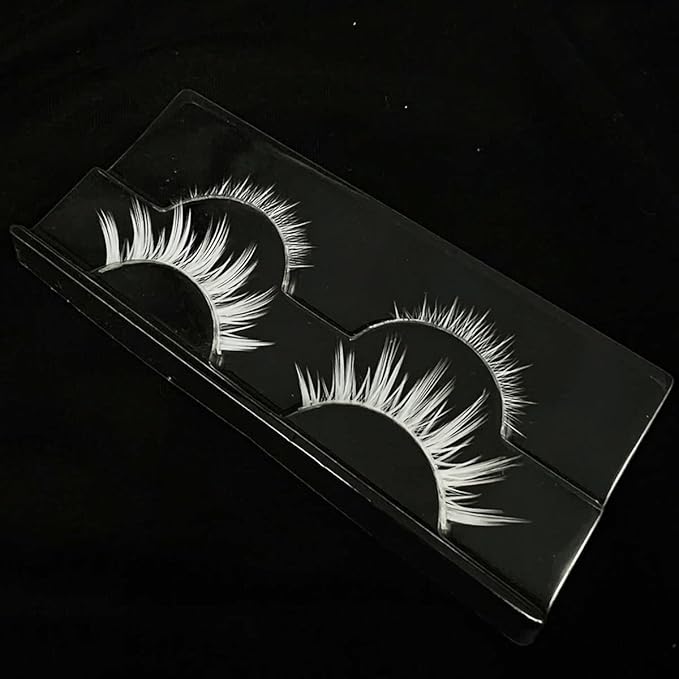 White False Eyelashes Comb for Cosplay, Halloween, Easter - Colorful Eye Extension Makeup Tools, Natural Looking Masquerade Party White Lashes (MQ11UD)