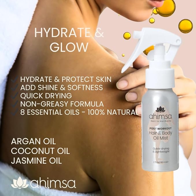 Ahimsa Vegan Hair & Body Glow Spray – Fast-Drying, Non-Greasy Dry Oil with Coconut, Amla & Argan – Lightweight for Shiny Hair & Soft Skin – Natural, Silicone-Free, Cruelty-Free