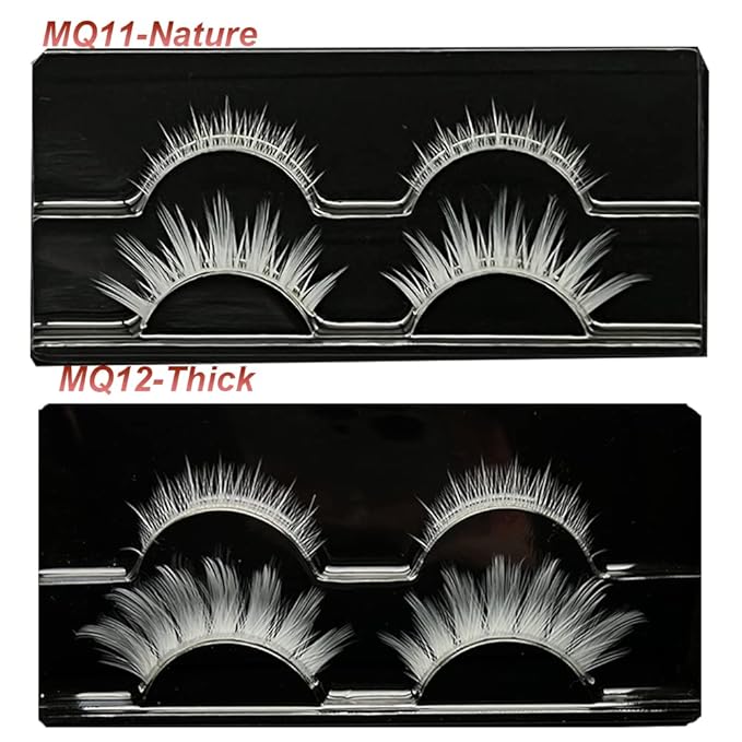 White False Eyelashes Comb for Cosplay, Halloween, Easter - Colorful Eye Extension Makeup Tools, Natural Looking Masquerade Party White Lashes (MQ11UD)