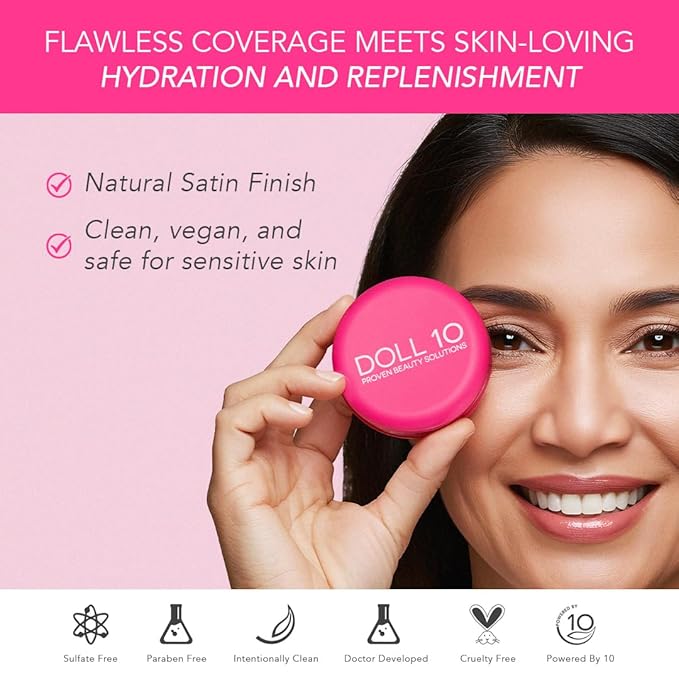 Doll 10 Peptide Bounce Balm Foundation™ – Hydrating, Age-Defying Foundation for Older Women, All Skin Types – Vegan, Clean, Natural, Medium Buildable Coverage, Blurs Fine Lines - [Deep]