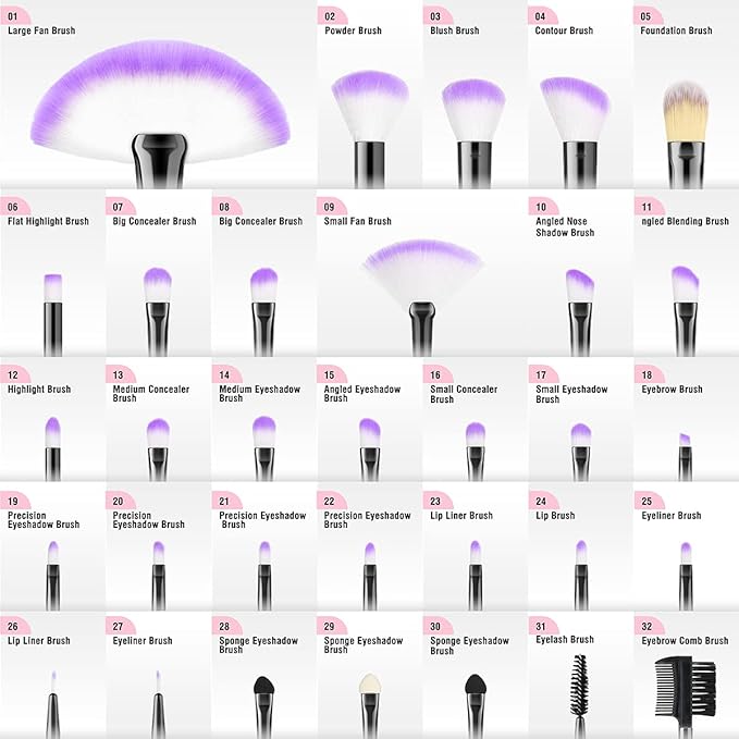 Vander Makeup Brushes, 32Pcs Professional Premium Synthetic Makeup Brush Set with Case, Eyeshadow Foundation Blending Face Contour Cosmetic Brush Travel Make up Brushes Set for Women, Girl (Purple)