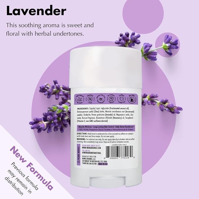 MONA BRANDS All Natural Deodorant For Women & Men | For Sensitive Skin | No Aluminum or Baking Soda | (2-Pack LAVENDER 1.76 Oz each)