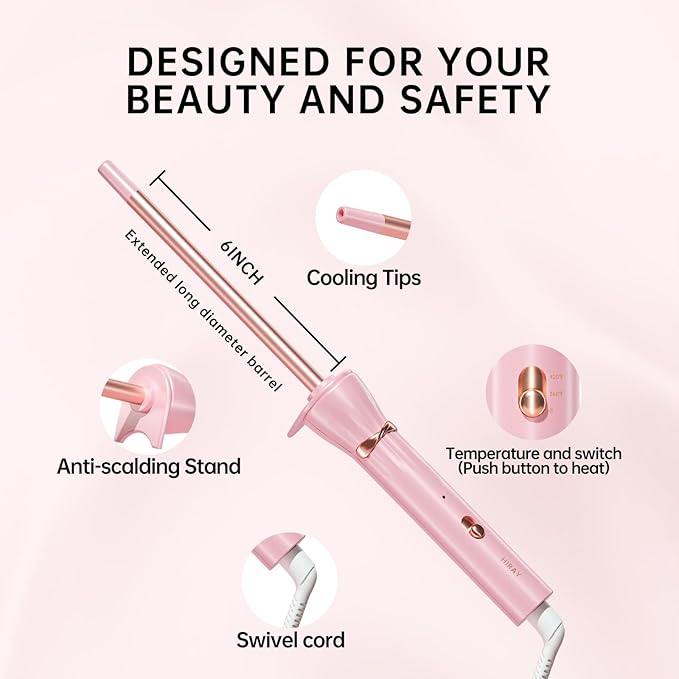 HIRAY 3/8 Inch Skinny Curling Iron & Wand, 9mm Mini Barrel for Short & Long Hair, Dual Voltage with 2 Heat Settings, Fast Heat Ceramic Curler