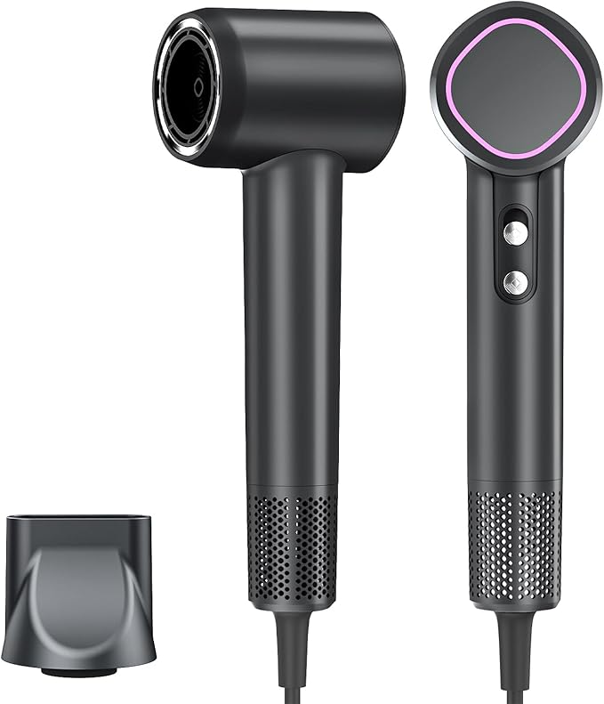 Hair Dryer 160000 RPM - Brushless Motor & Thermo-Control Negative Ionic Blow Dryer for Fast Drying Low Noise (55dB) for All Hair Types, Professional Home Salon Travel Use with Nozzle,Gray