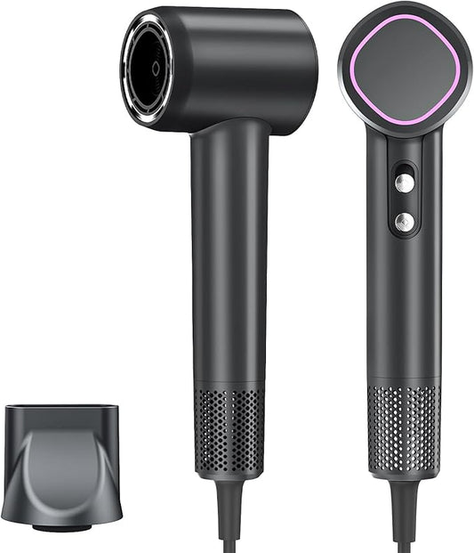 Hair Dryer 160000 RPM - Brushless Motor & Thermo-Control Negative Ionic Blow Dryer for Fast Drying Low Noise (55dB) for All Hair Types, Professional Home Salon Travel Use with Nozzle,Gray