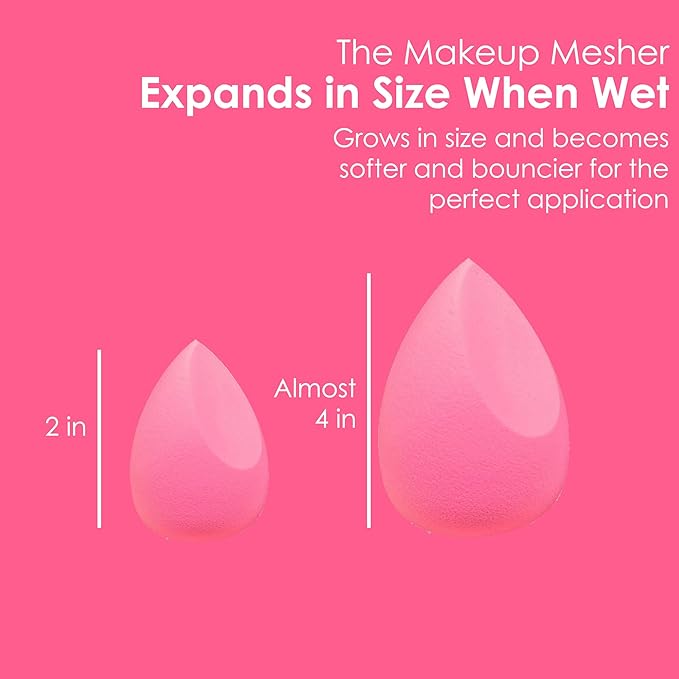 The Makeup Mesher- 2 Piece Makeup Blender Cruelty & Latex-Free, Streak-Free Highly Dense Large and Mini Travel Beauty Sponge from GK (1, Hot Pink)