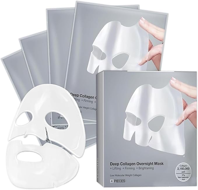 Deep Collagen Overnight Mask – Firming & Hydrating Sheet Mask with Peptides – Low Molecular Collagen for Smoother, Plumper Skin – 4 Pack (4 PACK)