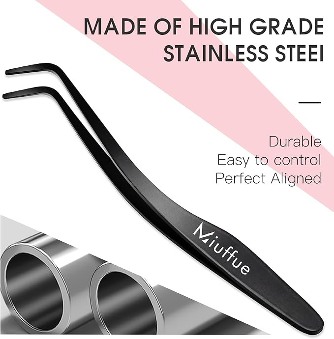 Lash Applicator Tool DIY Eyelash Applicator Stainless Steel Curved Eyelash Tweezers for Cluster Lashes (Black)