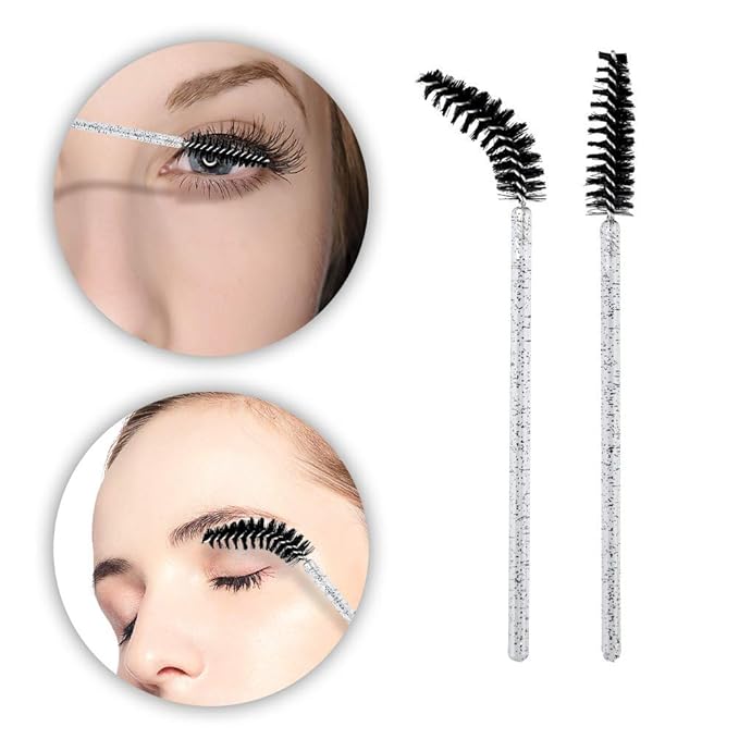G2PLUS 300PCS Eyelash Brushes, Crystal Black Disposable Mascara Wands, Adjustable Lash Spoolies for Eyelash Extensions, Eyebrow and Mascara Brush