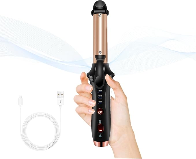 Cordless Rechargeable Curling Iron, USB Rechargeable 4000 mAh Cordless Hair Curler, 356°F Mini Travel Battery Powered Curling Iron,USB Charge Battery 2 in 1 Portable Hair Straightener and Curler