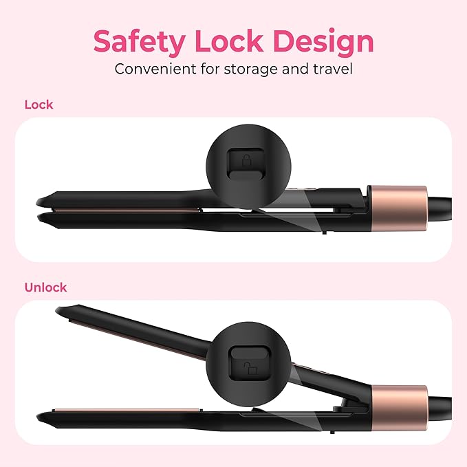 Mini Flat Iron Hair Straightener 1/3 Inch Pencil Flat Iron for Women Portable Travel Straightener and Curler 2 in 1 for Short Hair Beard and Pixie Cut with Adjustable Temp (Rose Gold)