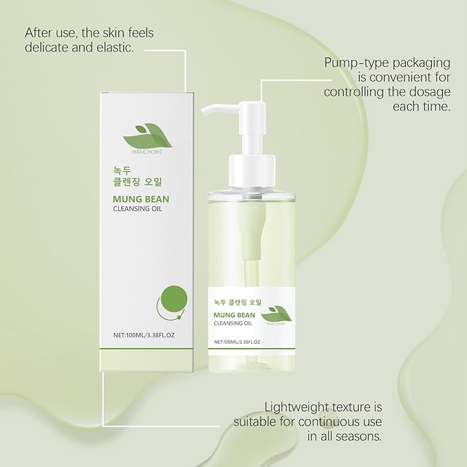 Mung Bean Cleansing Oil, Double Cleansing Makeup Oil,Blackhead Remover, Deep Pore Cleanser, Non-Comedogenic, 3.38fl.oz/100ml