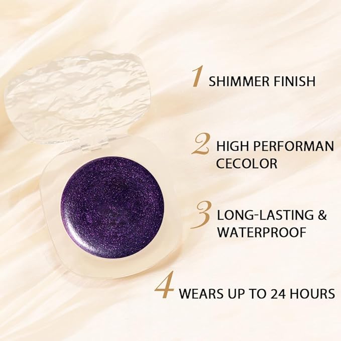 Dark Purple Cream Glitter Shimmer Metallic Eyeshadow Palette Makeup, Natural Single Mini Instant Holographic Eyeshadow For Women, Sombras Crema Para Ojos, Talc, Paraben & Cruelty Free
