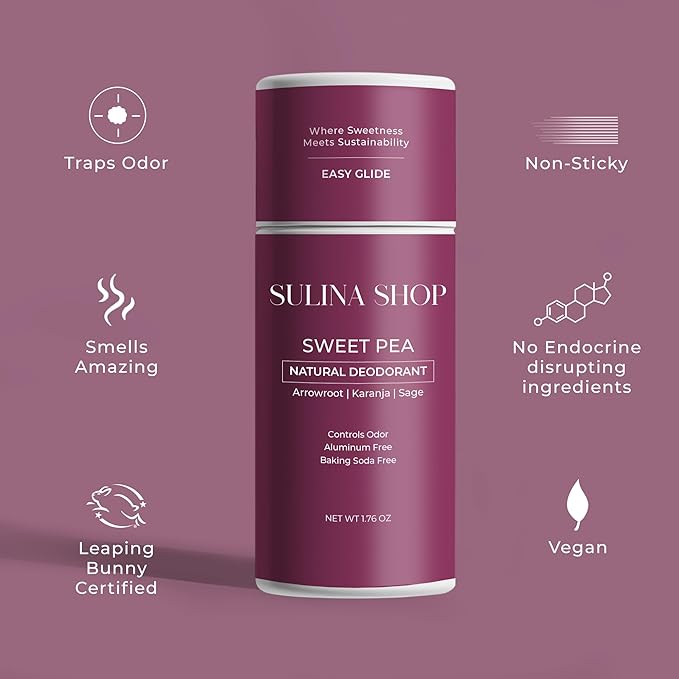 Sweet Pea Natural Deodorant for Women – Plant-Based, Aluminum-Free, Baking Soda-Free, 24-Hour Odor Protection & Moisture Absorbing – All-Body Use