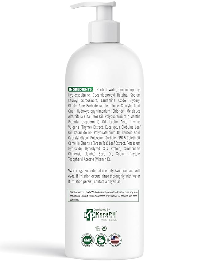 Bacterinyl Tea Tree Oil Body Wash - Antibacterial & Antifungal Support for Ringworm, Body Odors, Athlete’s Foot & Acne, Helps Soothe Itchy, Dry Skin - Made in USA (16 fl oz)