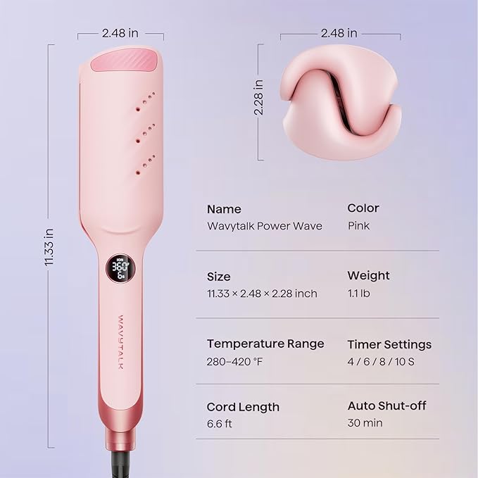 Wavytalk Power Wave Hair Crimper, Curling Iron Waver for Women, Beach Waves Curling Wand, Ventilation Design for Less Damage, Ionic Reduces Frizz, Effortless-Curler, Dual Voltage Crimping Iron, Pink