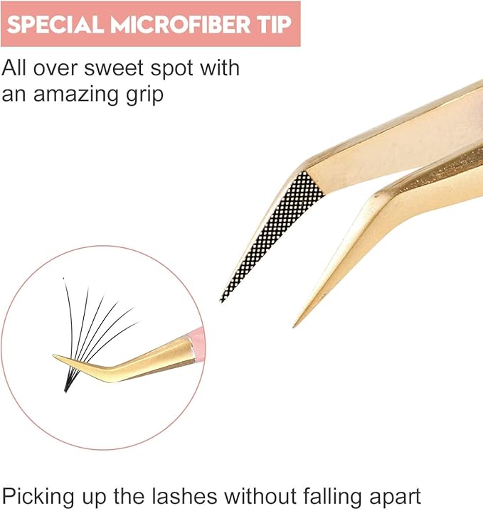 Ms.Queen Lash Tweezers for Eyelash Extensions, Professional Curved Tip Lashing Tweezers for Isolation and Individual Volume Lashes Extension