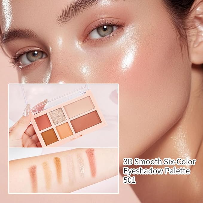 6 Colors Velvety Smooth Eyeshadow Palette, Neutral Nude Eye Shadow Matte & Shimmer Shades, Highly Pigmented Waterproof Long-Lasting Travel-Friendly Daily Eye Makeup Palette for Women, 1#