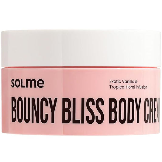 SOLME Bouncy Bliss Body Cream | Deep Moisture Body Butter with Coconut & Jojoba Oil, Collagen & Avocado | Cozy Peach Vanilla Scent | Winter Hydration & Holiday Gift | K-Beauty | 6.76 fl oz