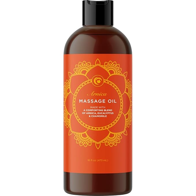 Arnica Massage Oil for Muscle Relaxing - Comforting Sore Muscle Massage Oil for Full Body Relief with Soothing Chamomile Lavender Peppermint & Rosemary Essential Oils - Vegan & Non GMO (16 Fl Oz)