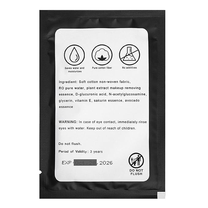 200 Count Makeup Remover Wipes Bulk Individually Wrapped Face Cleansing Wipes,Travel Towelette Makeup Remover Cloth for Face Cleansing Skin Care Remove Makeup(Black)