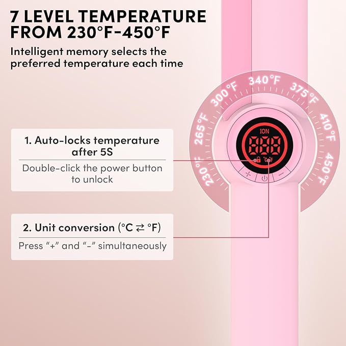 Hair Straightener, 1.5” Ceramic Wide Flat Iron with Infrared and Negative Ions, LCD Temp Control, Dual Voltage, Anti-Frizz Styling for All Hair Types, Pink