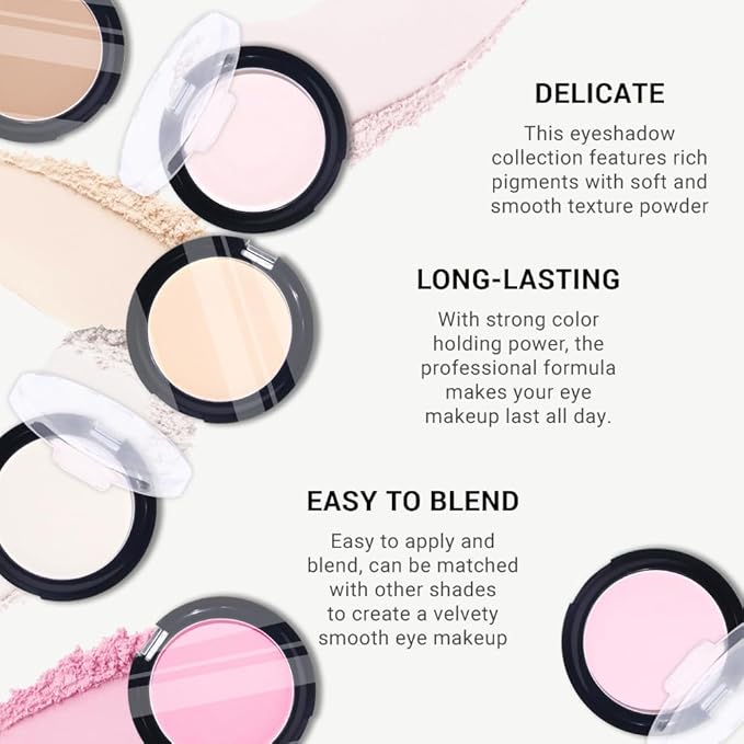 Monochrome Matte Eye Shadow Palette,Pearl Pink Neutral Nude Matte Pressed Powder Single Eyeshadow,Natural Long Lasting Naturing-Looking Eyeshadow,Talc,Paraben Vegan & Cruelty Free