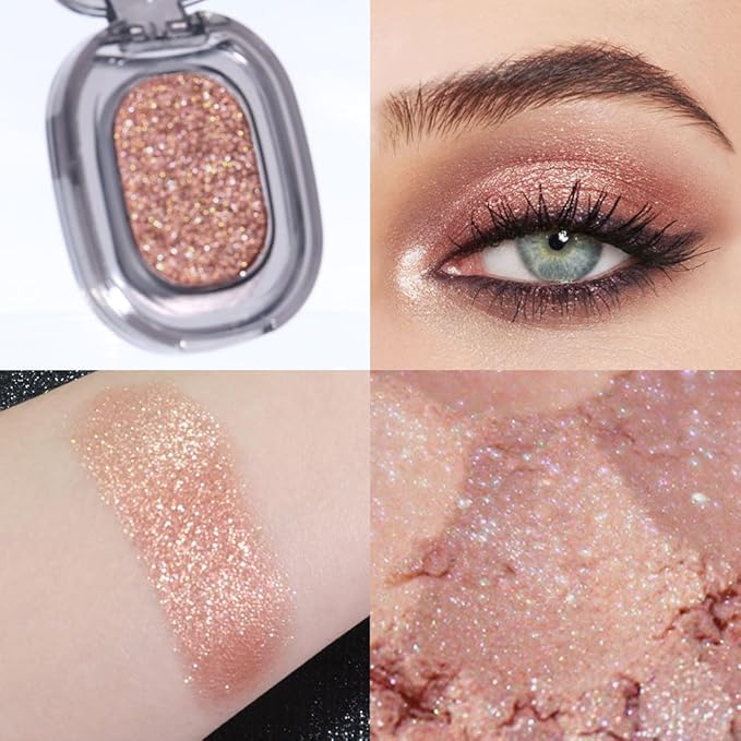 Eyeshadow Single Shimmer, Monochrome Glittler Eyeshadow Palette, Pressed Glitter Single Eyeshadow, Everyday Low Saturation Delicate Long-Lasting Eye Makeup Looks Eye Shadow Brown 03